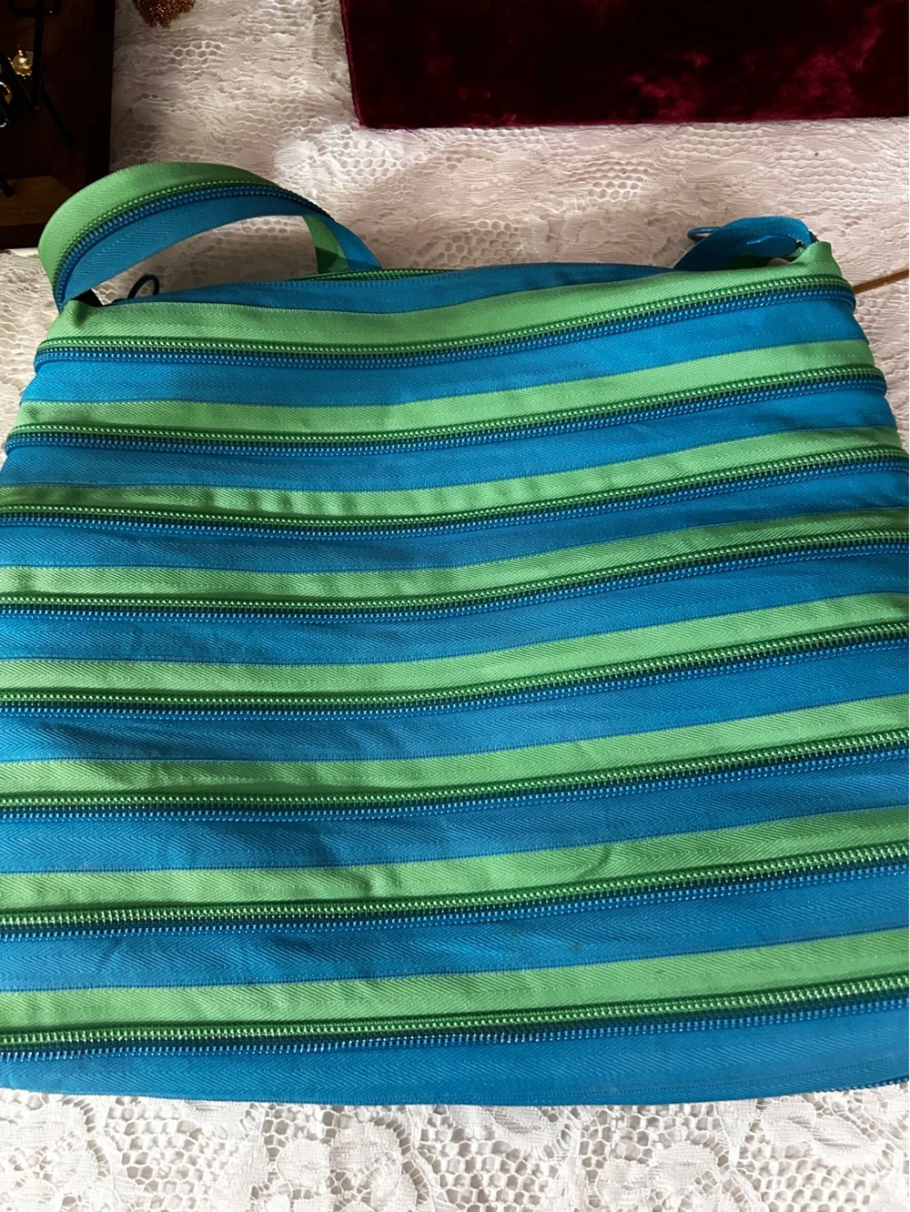 ZIP IT Green & Blue ZIPPER Shoulder Bag with Adjustable Strap FREE BAG CHARM - Picture 5 of 11